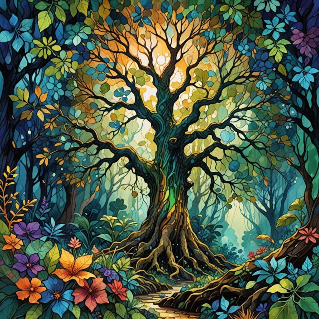 Intricately detailed alcohol ink illustration, rich hyperdetailed jungle scene