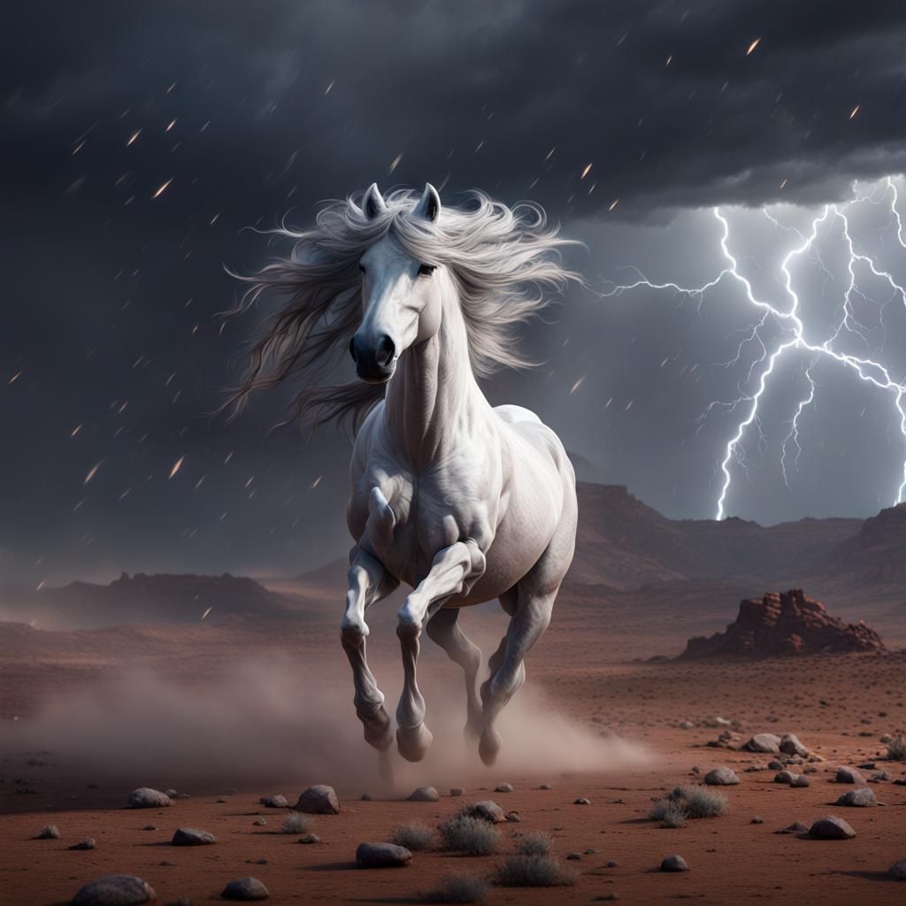 Wild Mustang in Desert Rain: Matte Painting