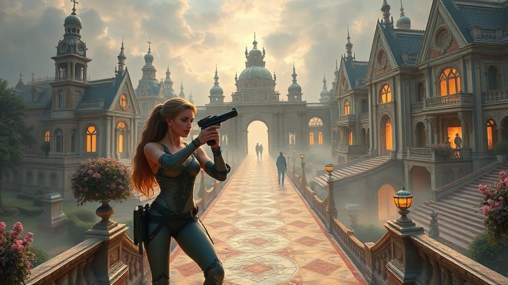 Surreal Sci-Fi Woman in Ethereal Fantasy Landscape