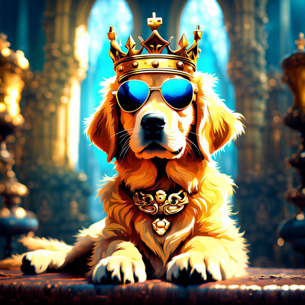 Crowned Golden Retriever Puppy in Sunglasses