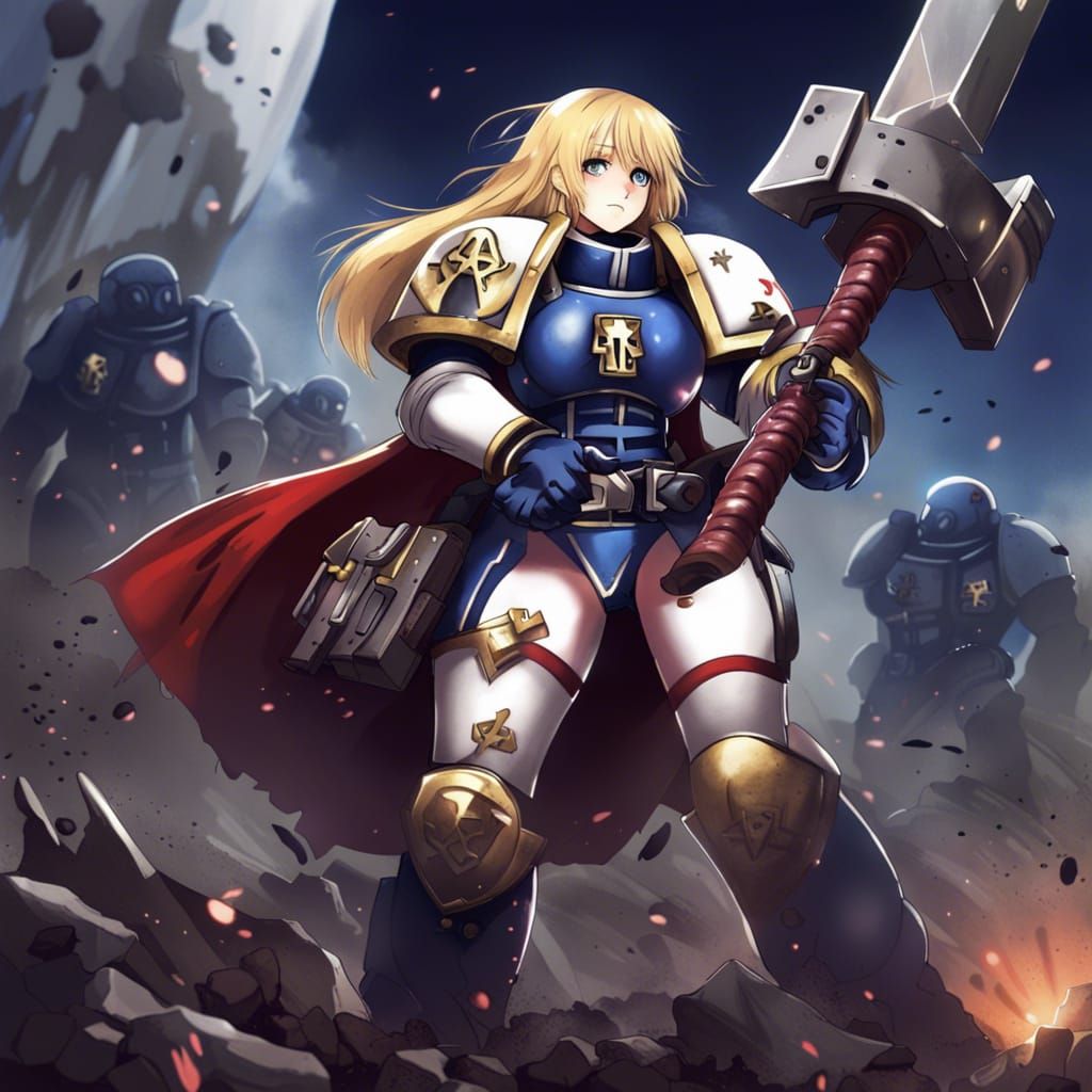 Blonde with Space Marine in Anime Style