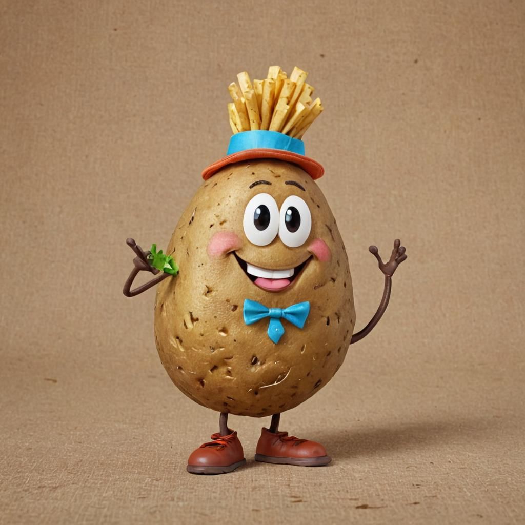 Playful Cartoon Potato Character: Spud's Joyful Adventure