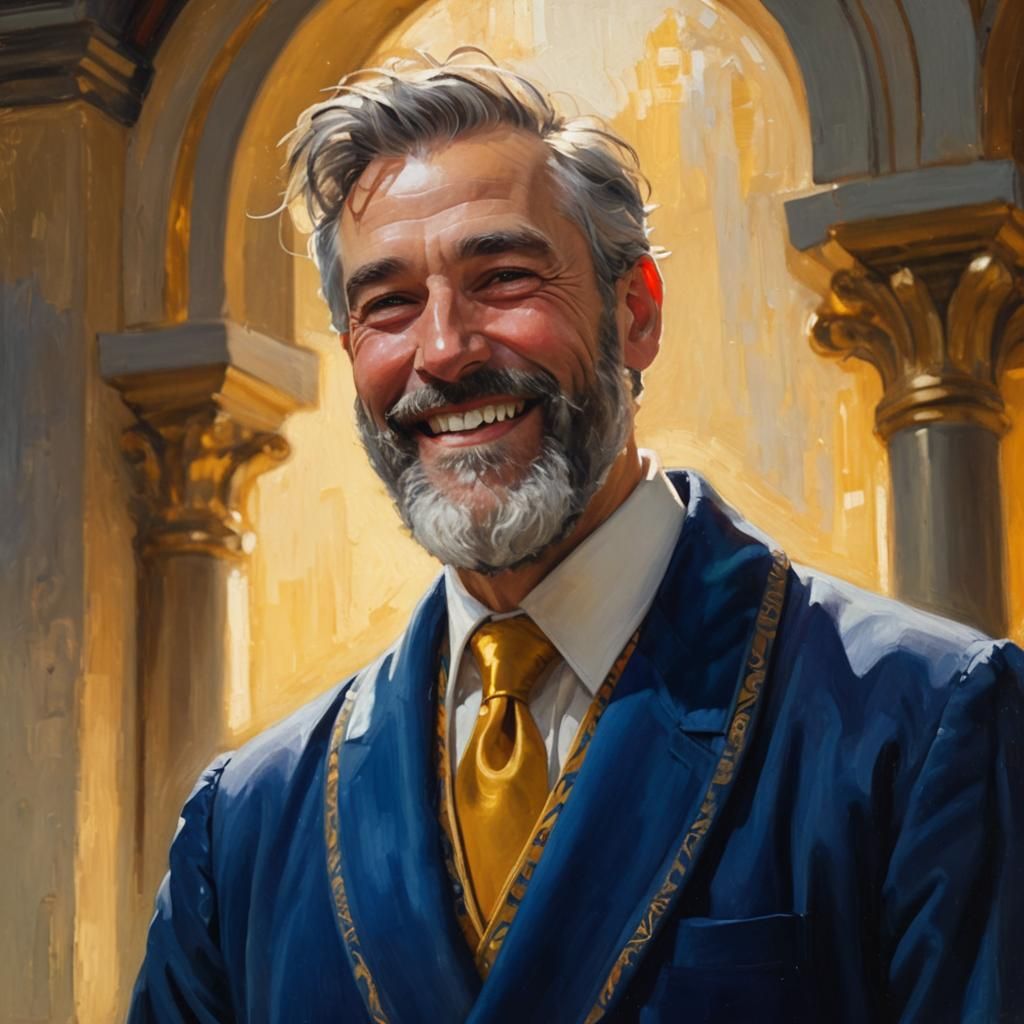 Joyful Man in Velvet Robe: Post-Impressionist Portrait