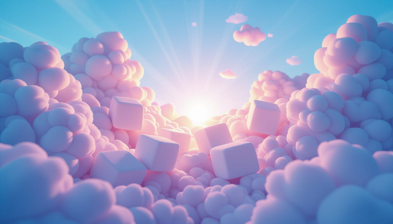 Hyper-Realistic Neon Marshmallow Cloud Landscape