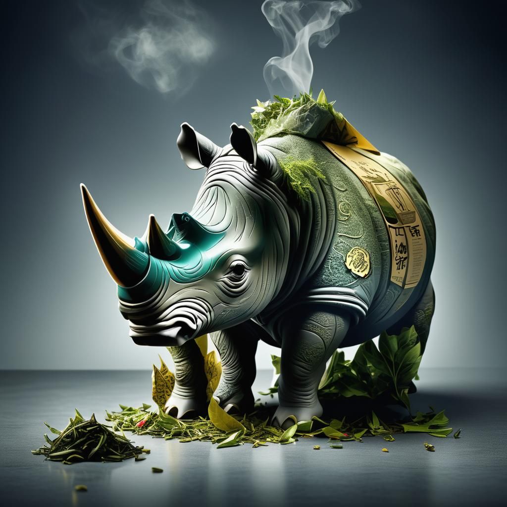 Rhino-Shaped Tea Brewer in Hyperrealistic Detail