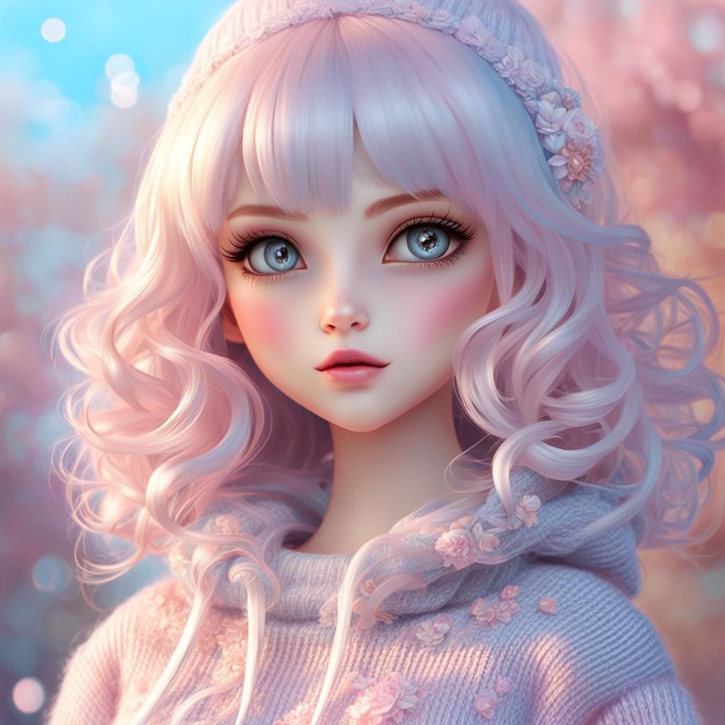 Kawaii Doll in Fall Setting, Detailed Digital Art