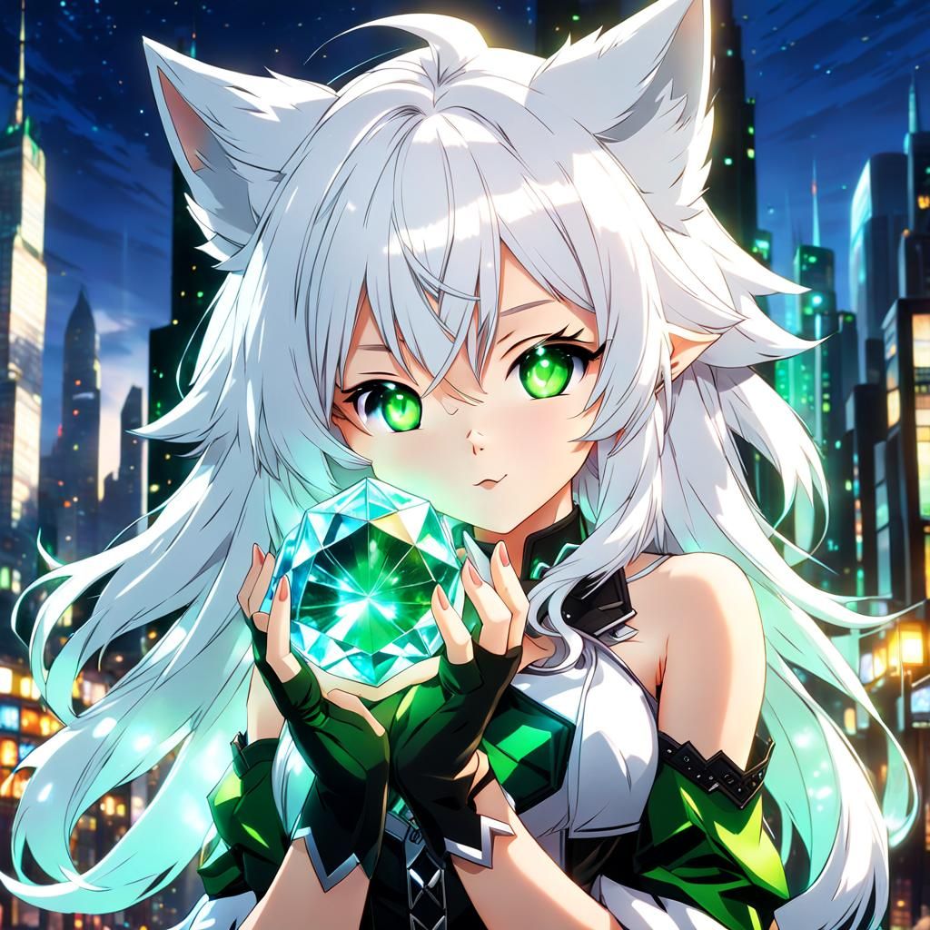 Crystal Girl with Wolf Ears in Anime Style