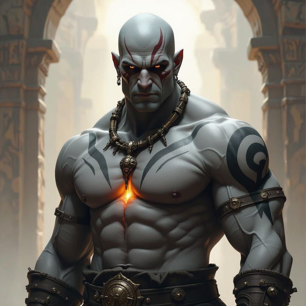 Goliath Warlock in Dark Fantasy Concept Art Style