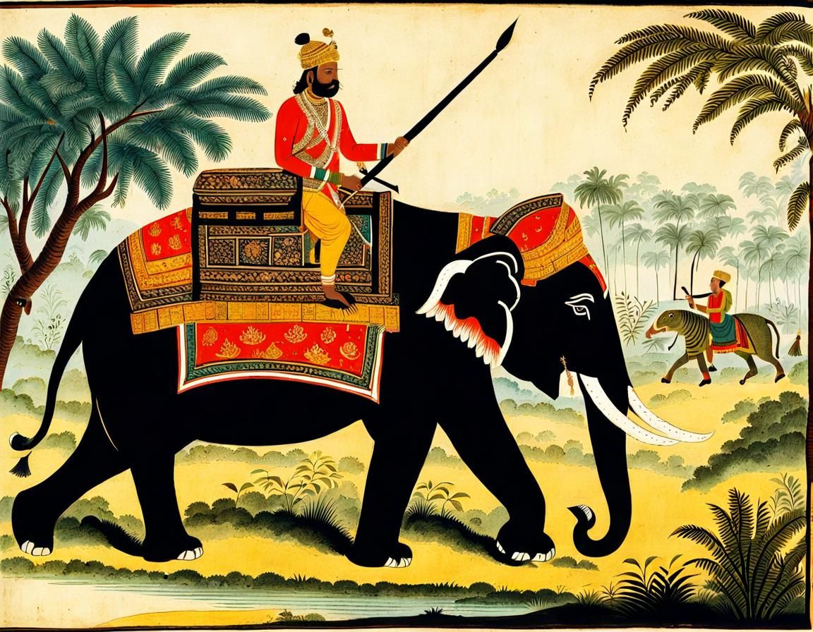 Vintage Illustration of Tiger Hunt in India