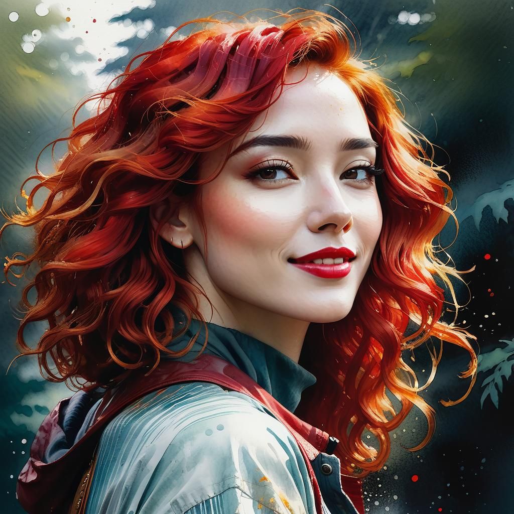 Beaming Redhead in Wet Wash Watercolour