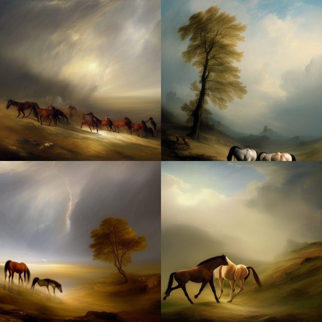 Horses on Cliffside with Misty Sky, Turner-Inspired