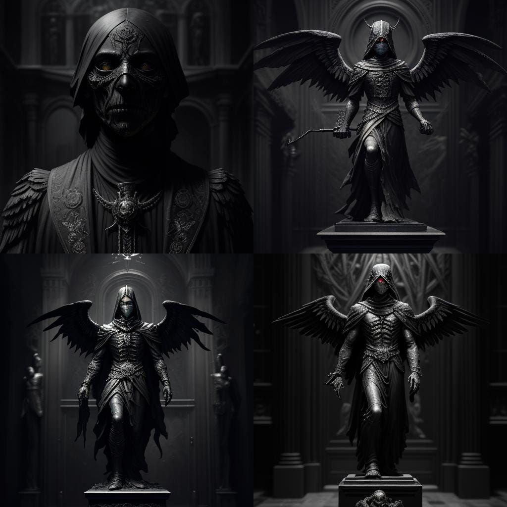 Sinister Bird Mask Statue in Brutalist Style