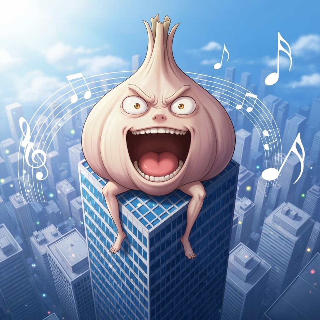 Anime Garlic Singer on Skyscraper