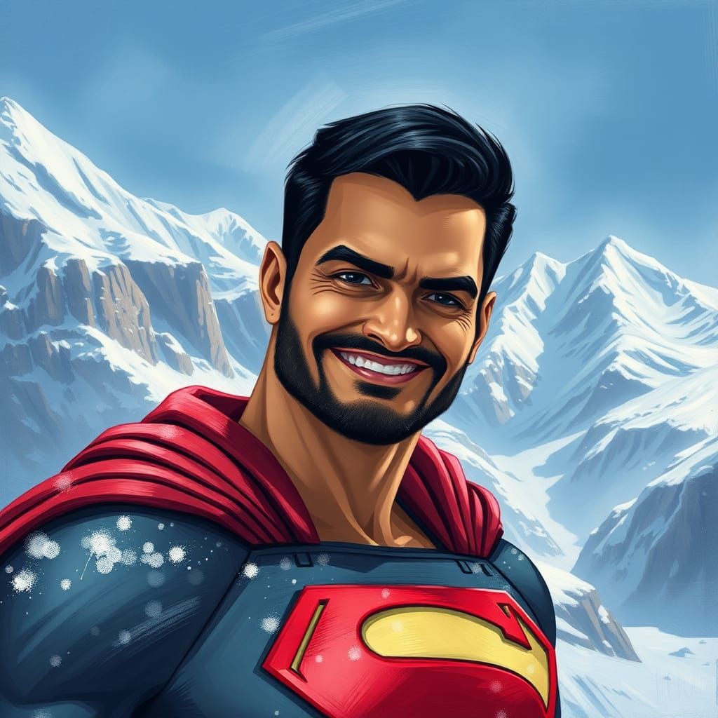 Superman in Snowy Mountains, Pop Art Style