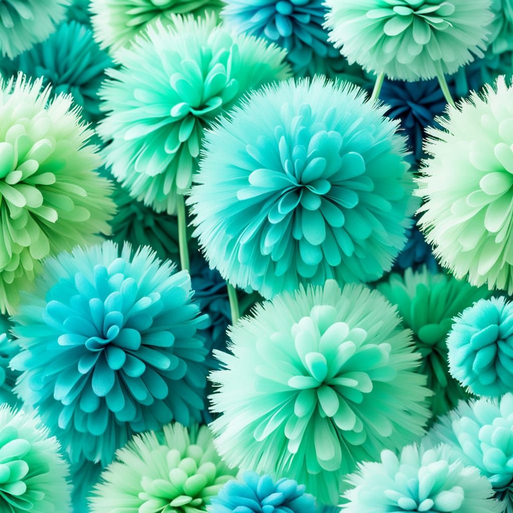 Pompoms in Blue and Green: Paul Klee Style Macro