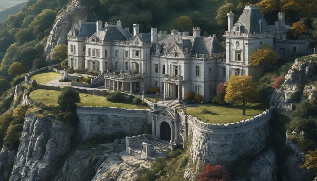 A Mansion house on the side of a Hill,  a stately home, wall...