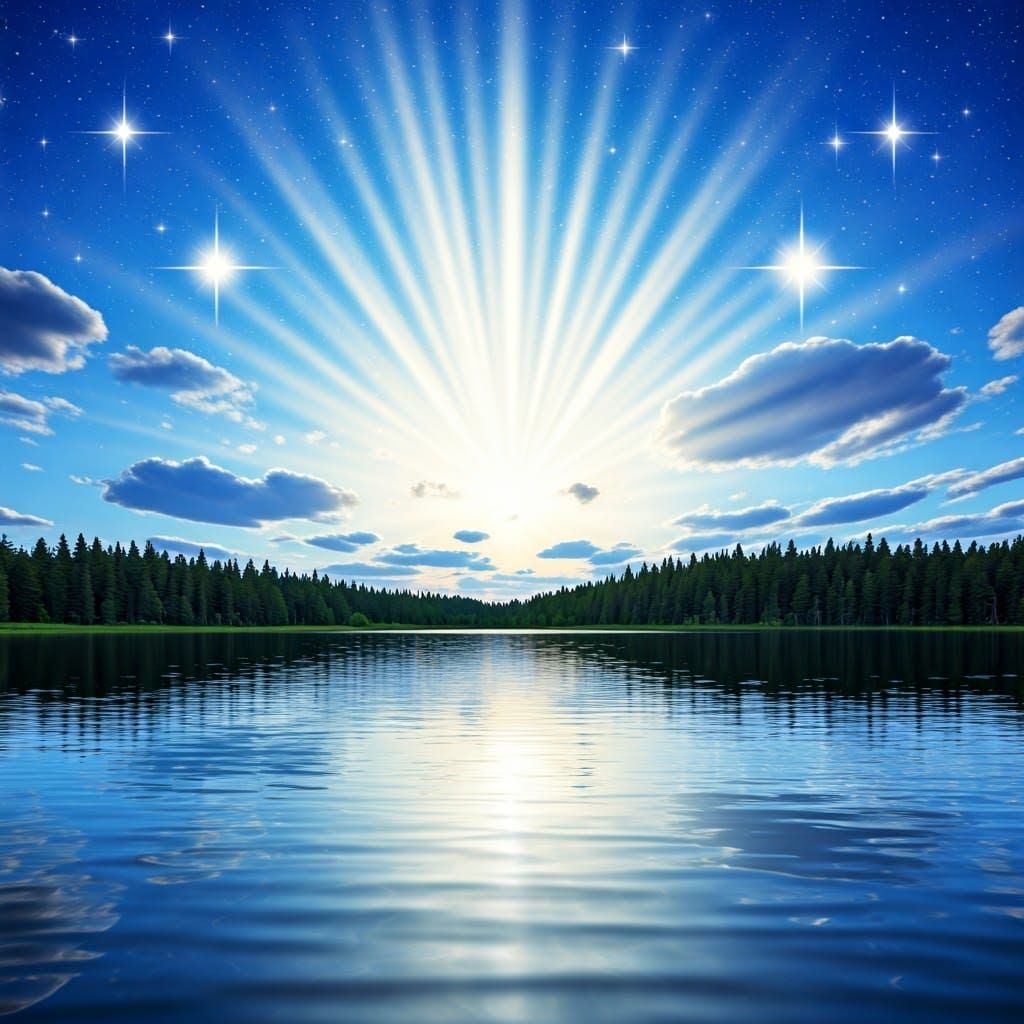 Celestial Lake Under Starry Skies, Watercolor Style