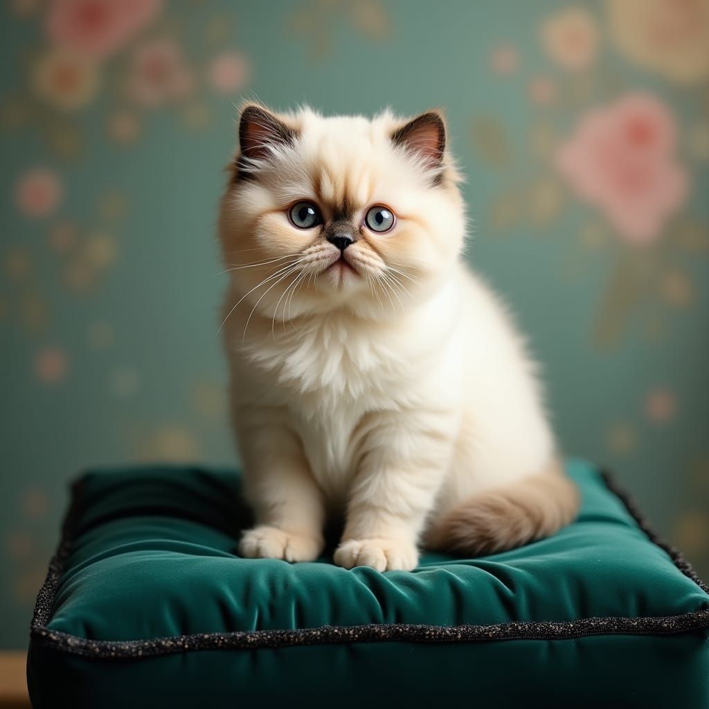 Regal Scottish Fold Kitten in Dreamlike Velvet Scene