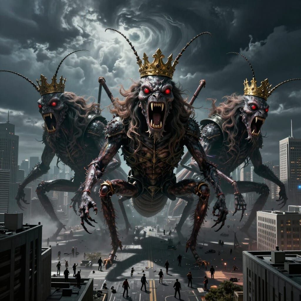 Giant Locust Monsters Attack Modern City