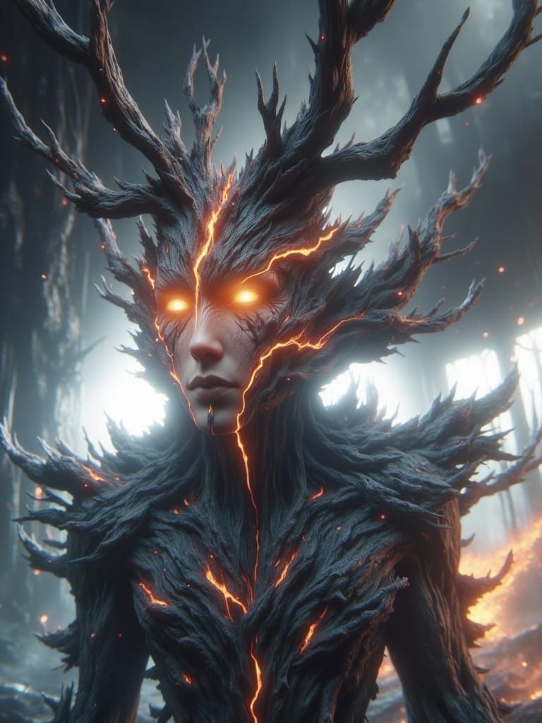 Charred Bark Elemental with Molten Cracks