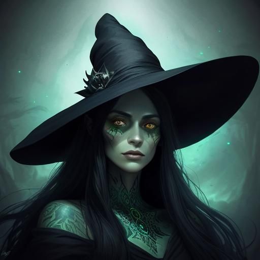 Mystical Witch Portrait with Emerald Eyes