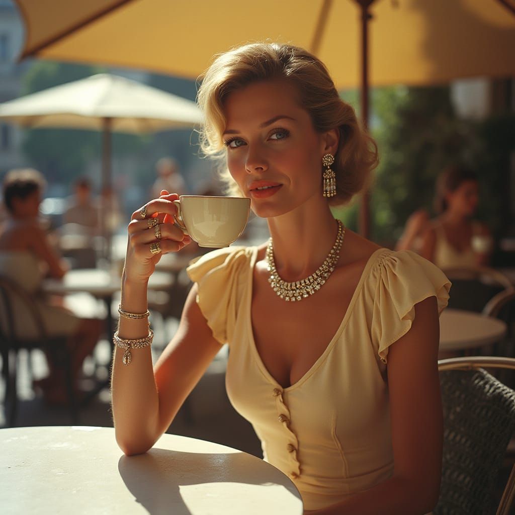 Stylish Woman Enjoying Coffee in 1960s Rome
