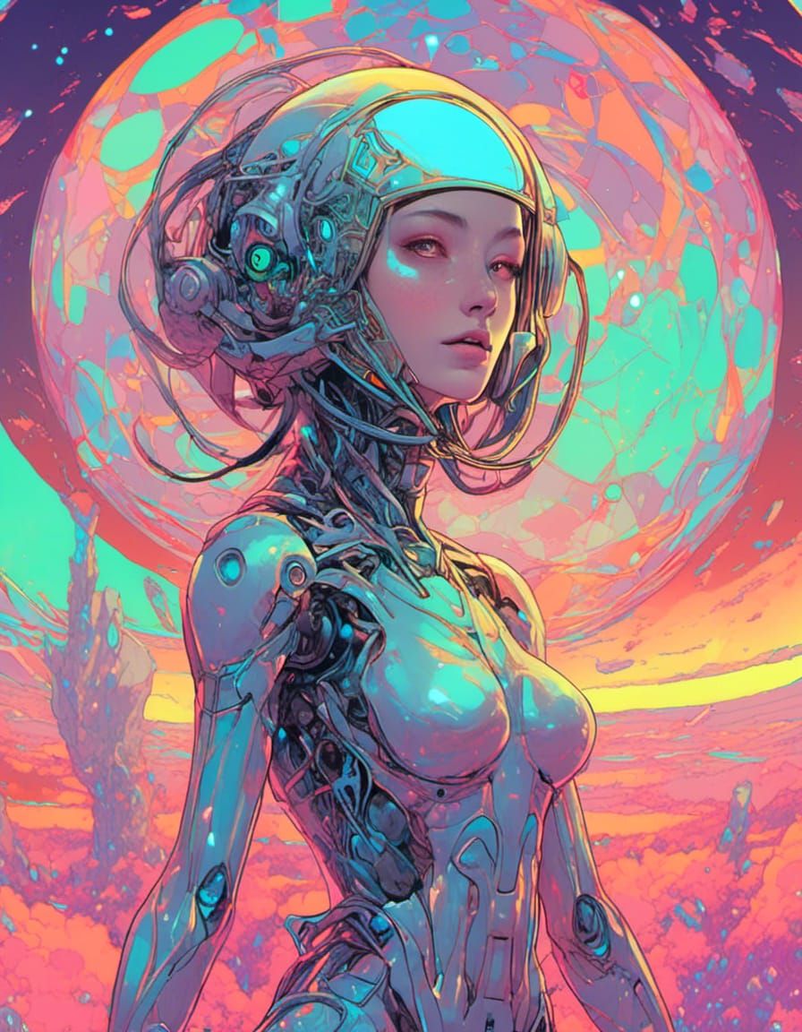 Female Android on Psychedelic Alien Planet Portrait