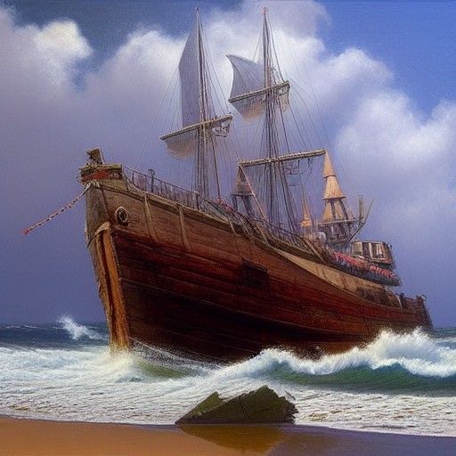 Shipwreck Oil Painting in Illustrative Realism Style