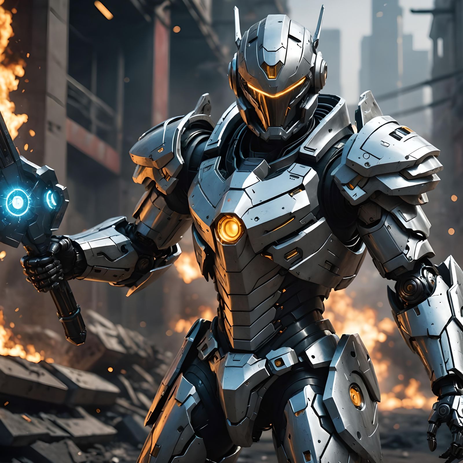 Anime Robot Knight in Futuristic Battle