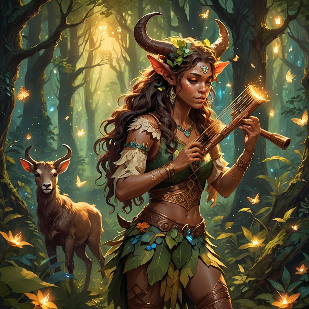 Female Satyr Bard in Forest Glade