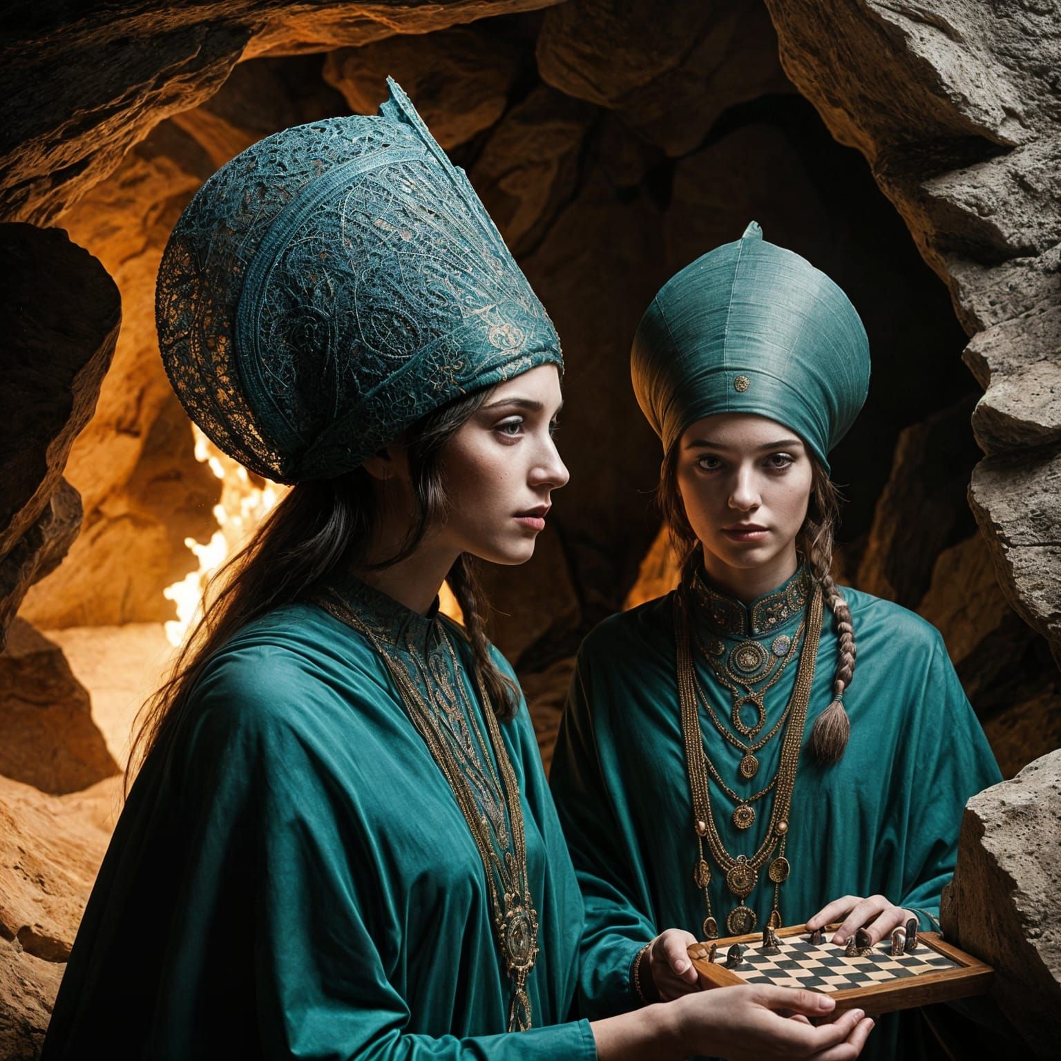 Surreal Silhouette Plays Runic Chess in Cave