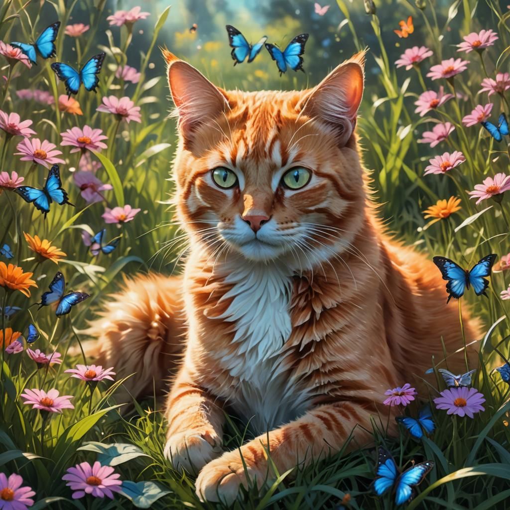 Post-Impressionist Cat Portrait in Sunlight