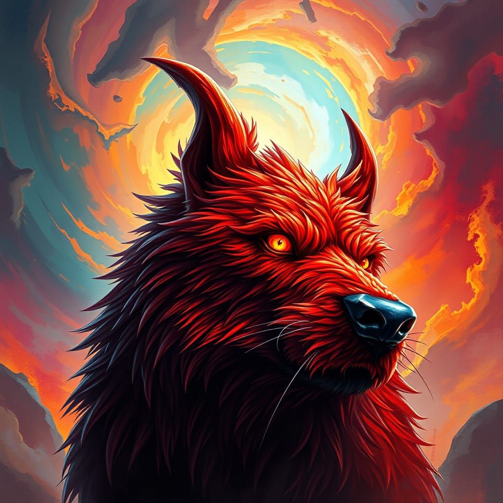 Clifford as Hyperrealistic Hell Hound in Dark Fantasy Style