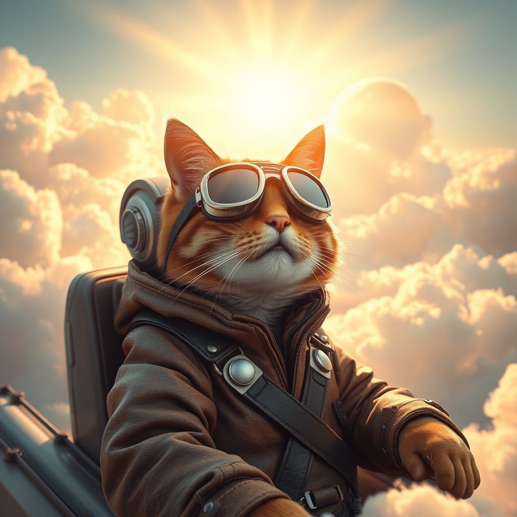 Cat Space Pirate in Dreamy, Futuristic Style