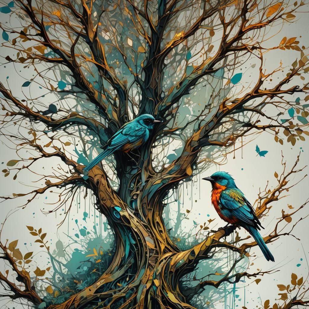 Summer Tree Bird with Volumetric Lighting