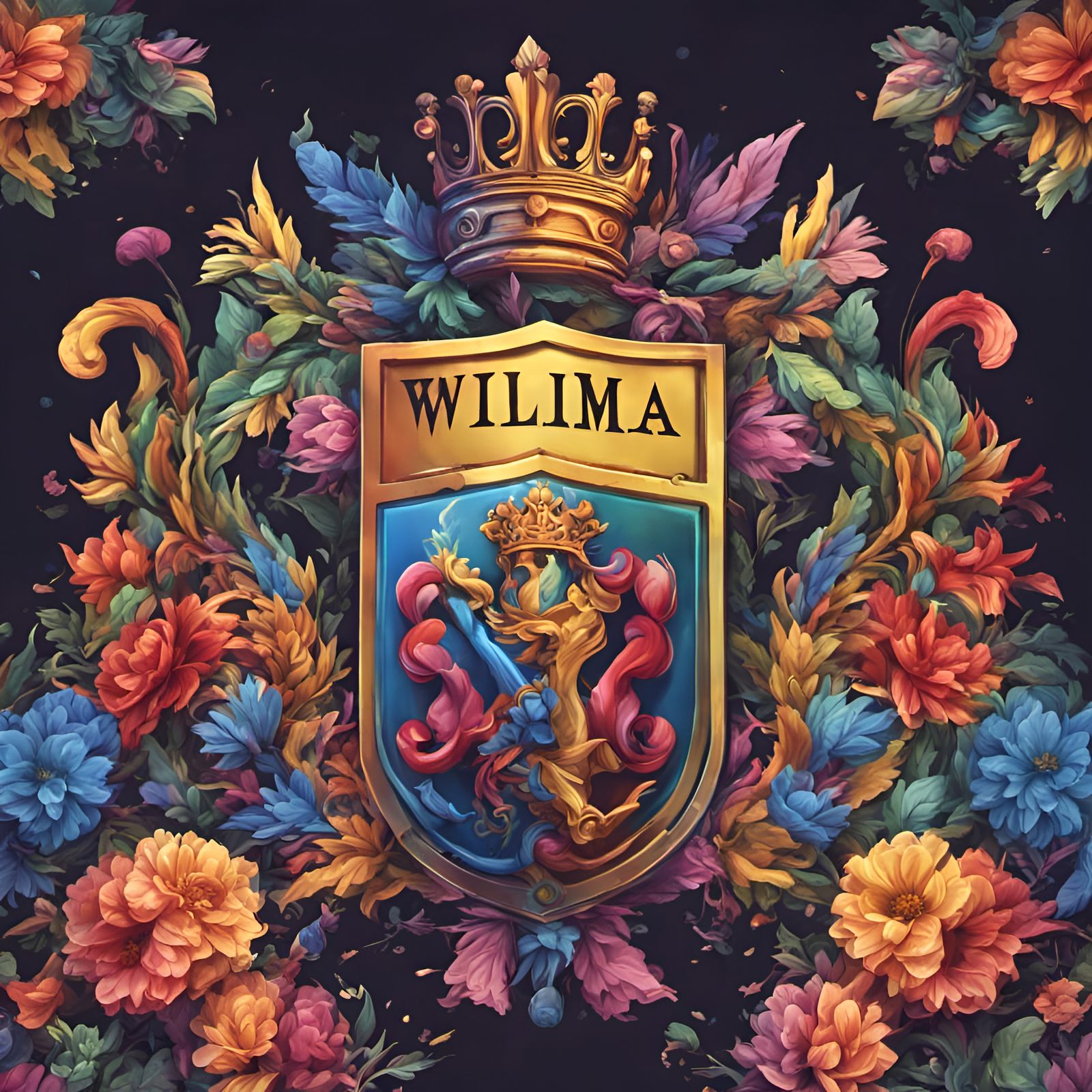 Rainbow Coat of Arms with Flowers, Detailed Matte Painting