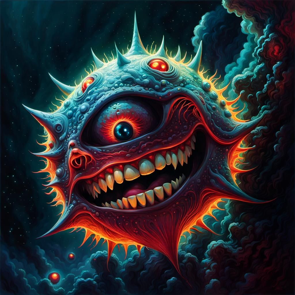 Terrifying Amoeba with Glowing Eyes: Digital Art