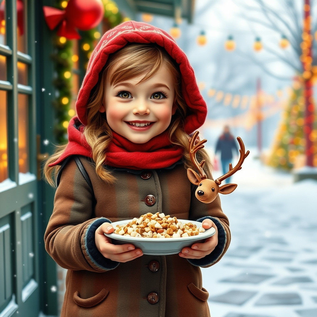 Girl with Reindeer Food in Winter, Americana Style