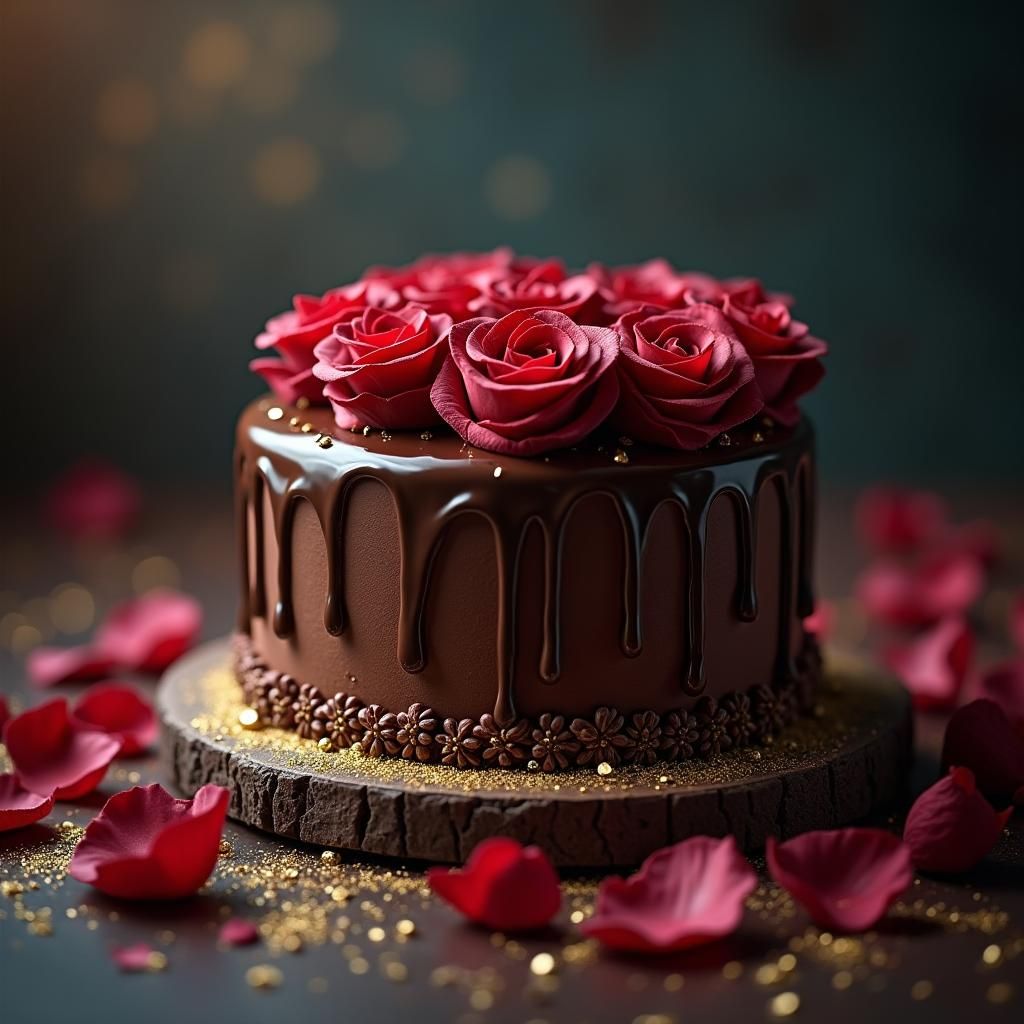 Decadent Chocolate Cake with Roses: Matte Painting