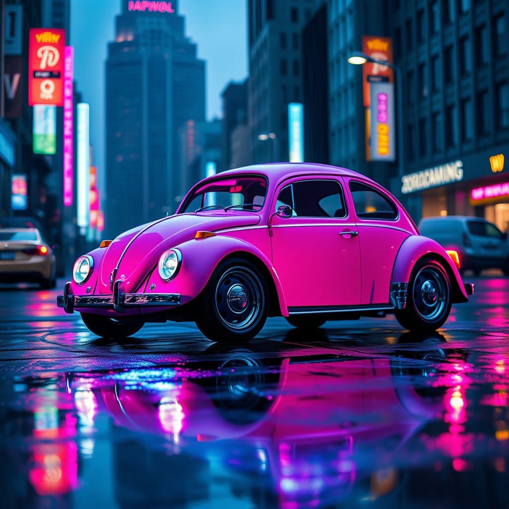 Neon VW Beetle Speedster Unveiled at Dusk