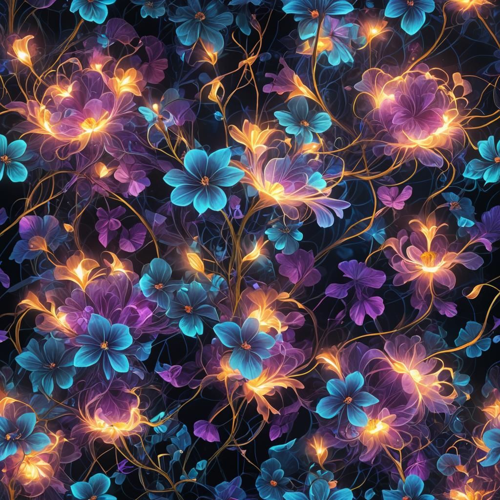 Bioluminescent Floral Abstract: Glowing Neon Art