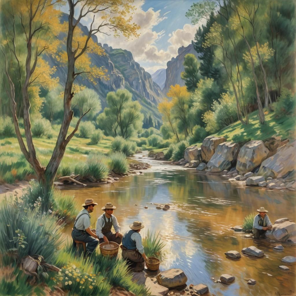 Impressionist Gold Rush Landscape in Pastel Colors