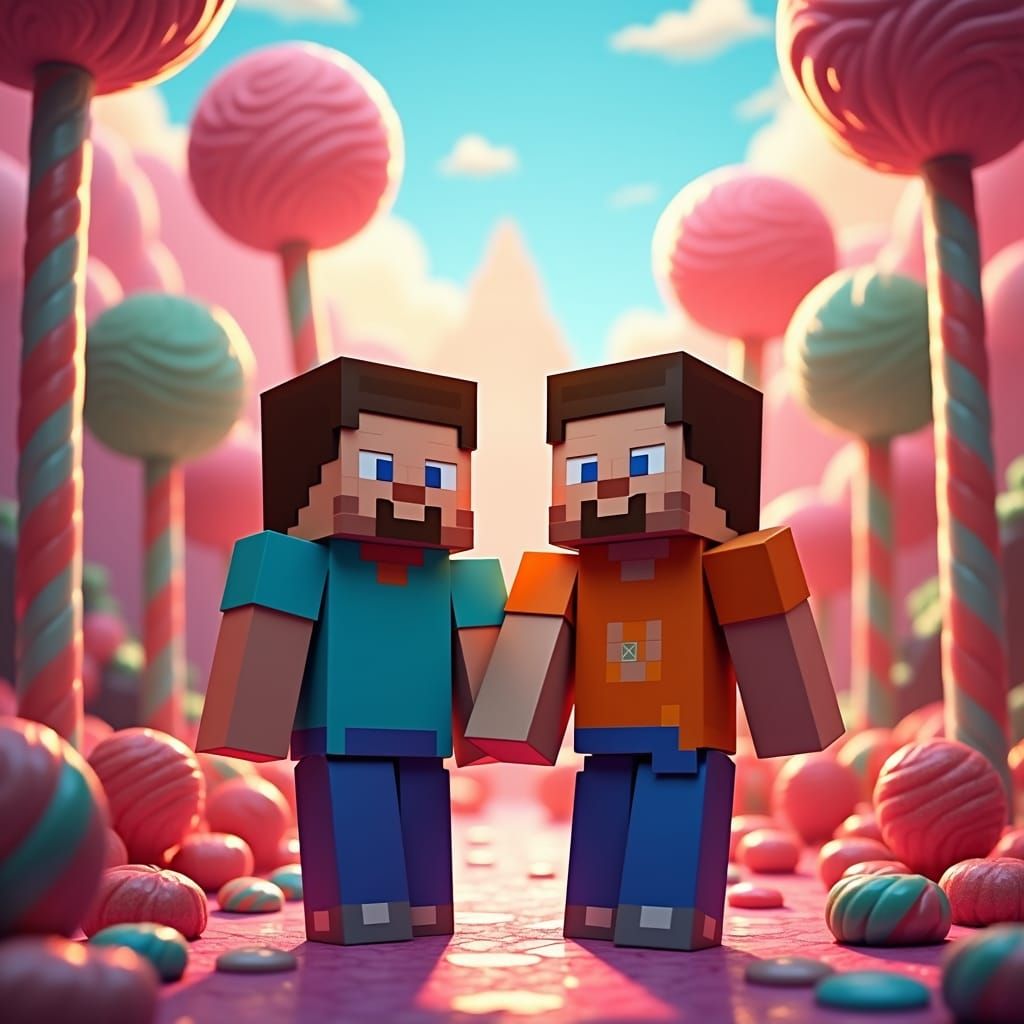 Minecraft Characters in Candyland: A Digital Illustration