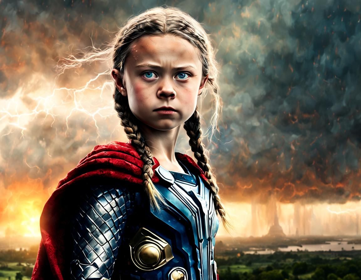 Greta Thunberg as Thor: Sinister Landscape Portrait