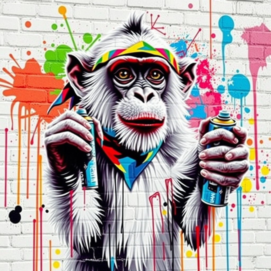 Monkey Graffiti Mural in Digital Street Art Style