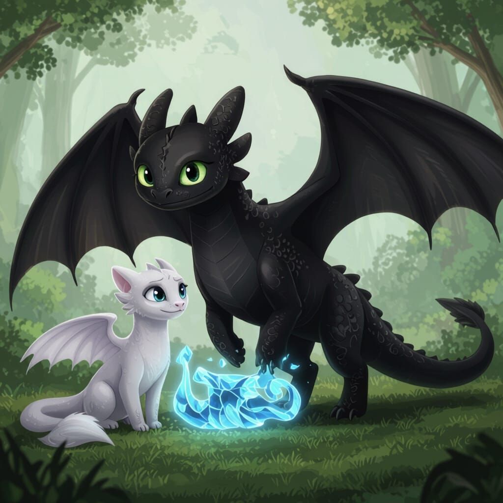 Night Fury and Light Fury Dragons Together
