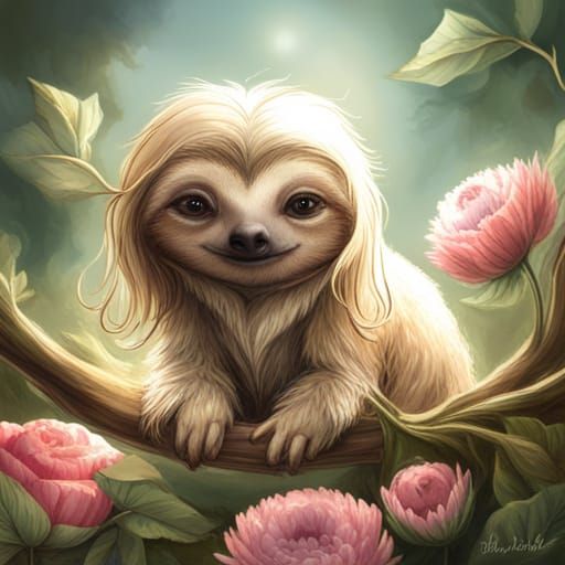 Adorable Sloth Girl in Wonderland Style