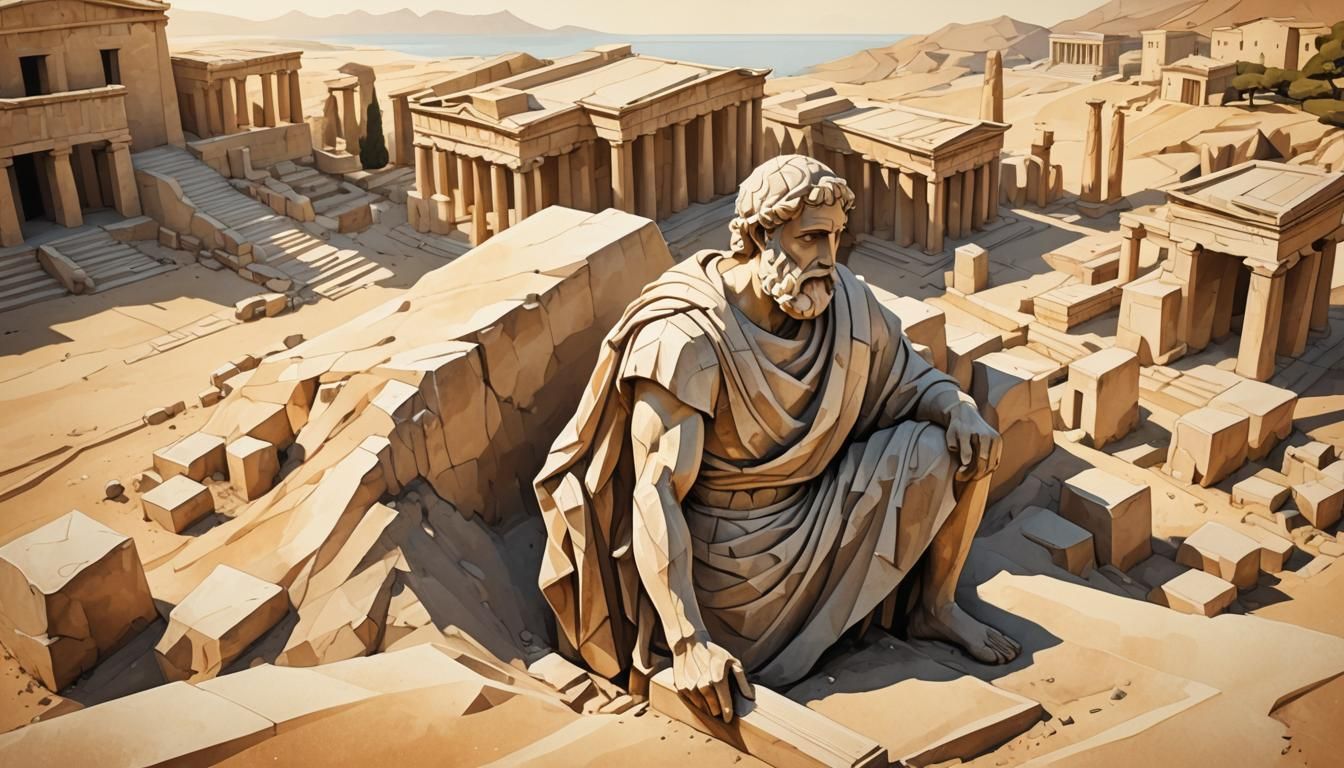Pythagoras Drawing in Sand: Ancient Greek Low-Poly Art