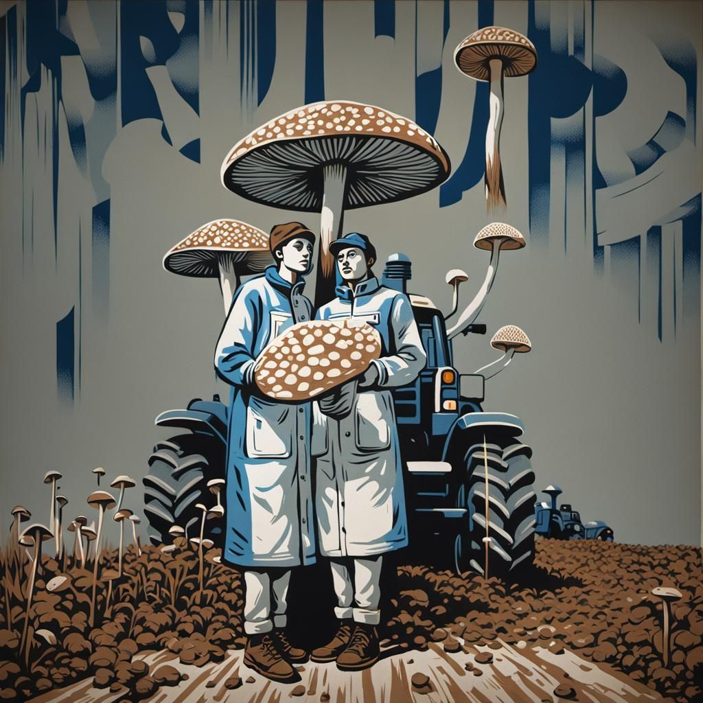 Italian Street Art: Mushroom Activists in Linocut