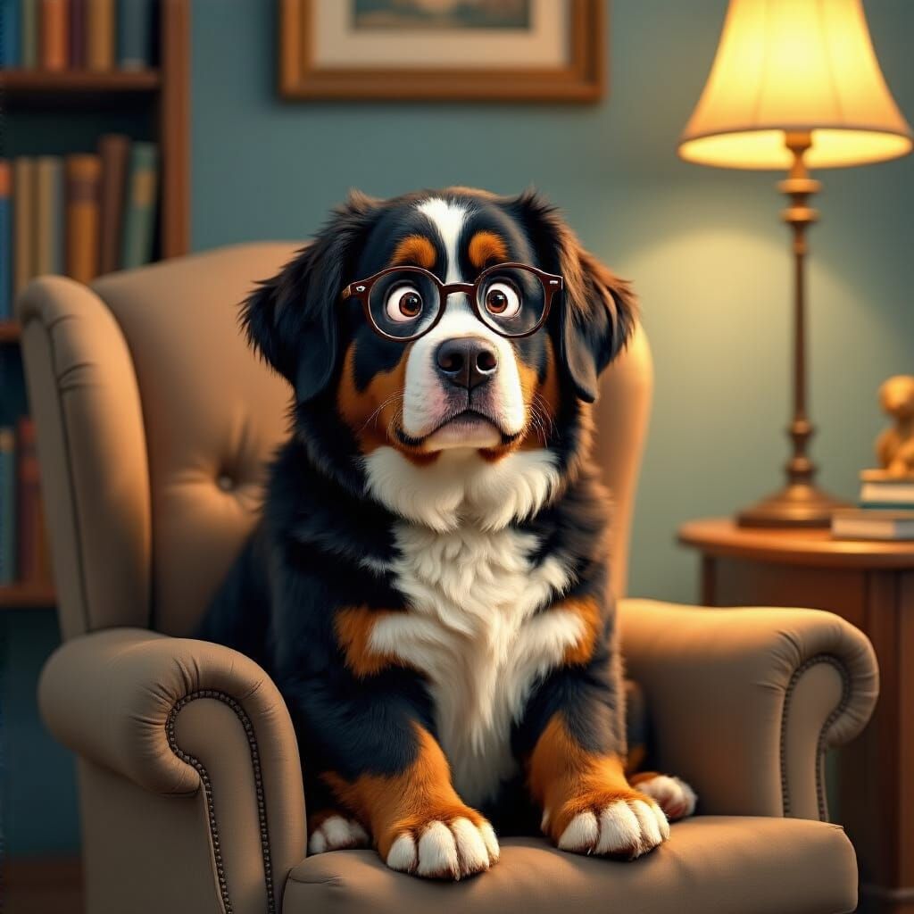 Concerned Bernese Mountain Dog Therapist in Armchair